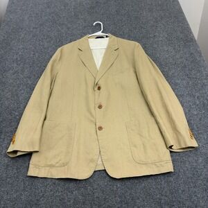 McKenzie Tribe Blazer Mens 44R Tan Linen Stone Washed Three Button Classic Style